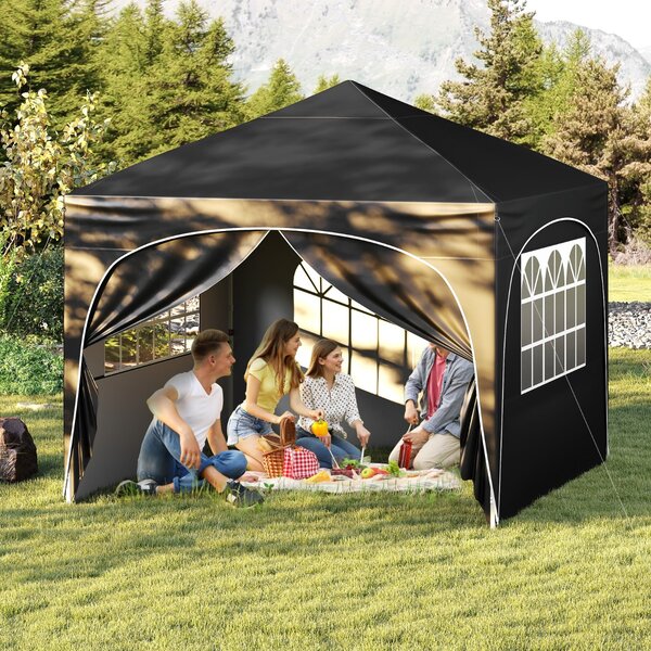 Costway Tenda gazebo richiudibile con 4 pareti rimovibili 3x3 m borsa con ruote, Riparo sole da spiaggia pieghevole Nero