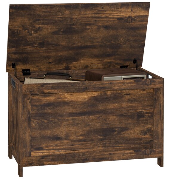 HOMCOM Cassapanca Contenitore da Interno con 2 Cerniere di Sicurezza, Maniglie Intagliate, 76x40x48 cm, Marrone Rustico | Aosom Italy