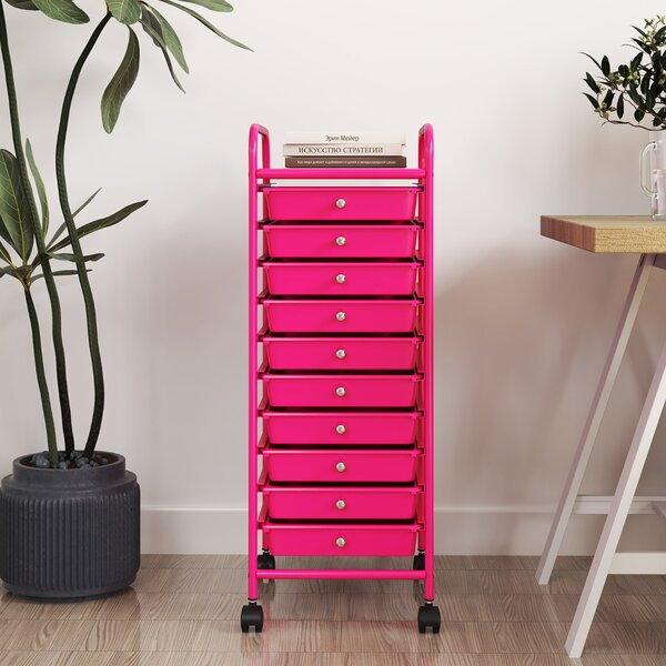 Costway Carrello cassettiera multiuso da cucina, Carrello laterale con 10 cassetti 33 x 37 x 86 cm Rosa