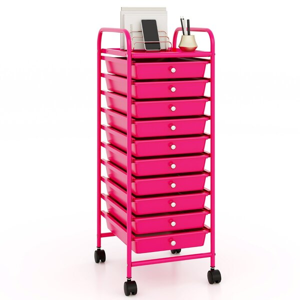 Costway Carrello cassettiera multiuso da cucina, Carrello laterale con 10 cassetti 33 x 37 x 86 cm Rosa