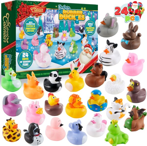 Calendario dell'Avvento natalizio 2025 con 24 gomme a forma di animali per bambini