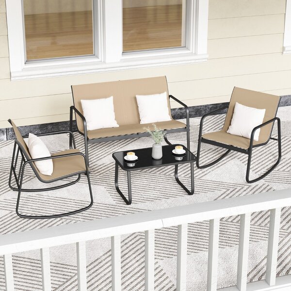 Costway Set di mobili da giardino 4 pezzi di sedute per 4 persone, Mobili per terrazza con dolce movimento oscillante Marrone