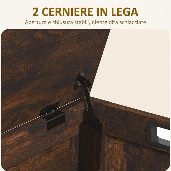 HOMCOM Cassapanca Contenitore da Interno con 2 Cerniere di Sicurezza, Maniglie Intagliate, 76x40x48 cm, Marrone Rustico | Aosom Italy