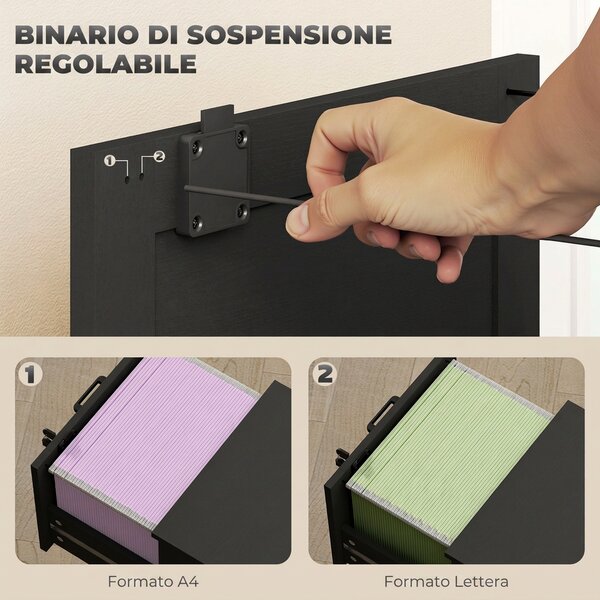 HOMCOM Cassettiera Portadocumenti a 3 Cassetti con Serrature e Spazio per Stampante, in Legno, 40x40x101 cm, Nero | Aosom Italy