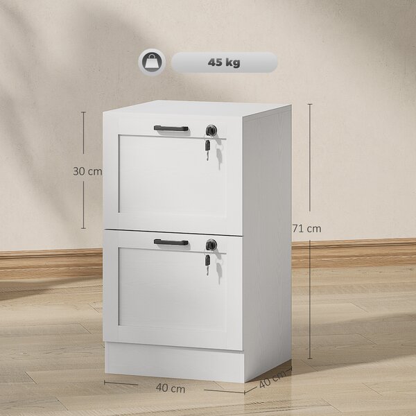 HOMCOM Cassettiera Portadocumenti a 2 Cassetti con Serrature e Spazio per Stampante, in Legno, 40x40x71 cm, Bianco | Aosom Italy