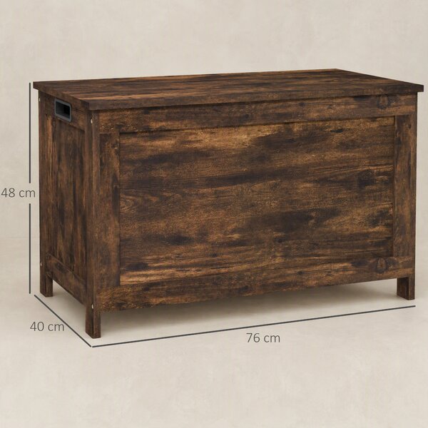 HOMCOM Cassapanca Contenitore da Interno con 2 Cerniere di Sicurezza, Maniglie Intagliate, 76x40x48 cm, Marrone Rustico | Aosom Italy