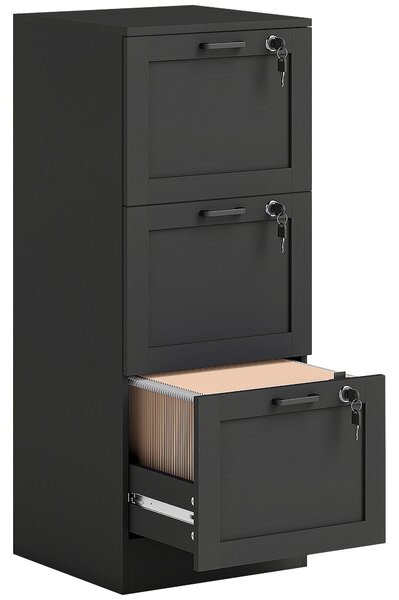 HOMCOM Cassettiera Portadocumenti a 3 Cassetti con Serrature e Spazio per Stampante, in Legno, 40x40x101 cm, Nero | Aosom Italy