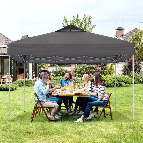 Costway Gazebo pieghevole per patio all'aperto con blocco centrale, Gazebo pop-up da 295 x 295 cm Grigio