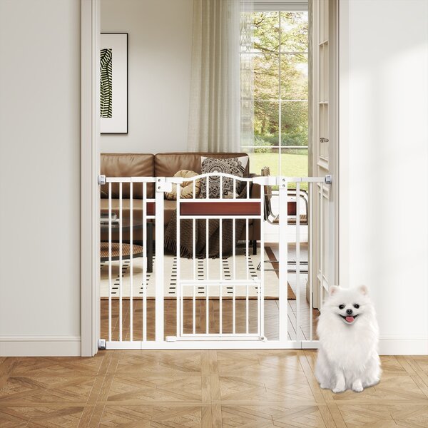 Costway Cancello per cani espandibile in metallo per ingressi con porta piccola, Cancello per animali extra largo Bianco
