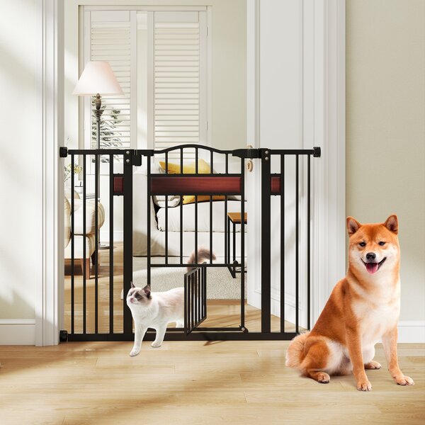 Costway Cancello per cani espandibile in metallo per ingressi con porta piccola, Cancello per animali extra largo Nero