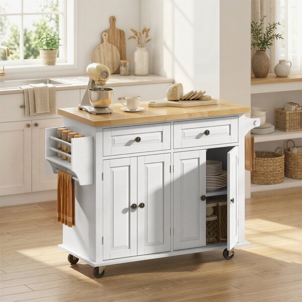 HOMCOM Isola da Cucina con Ruote e Cassetti, 111x44.5x82.5 cm, Bianco | Aosom Italy