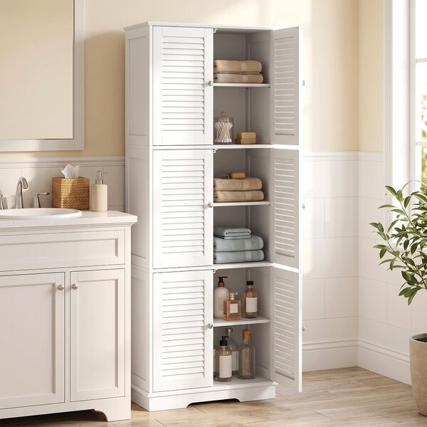 HOMCOM Armadio Bagno Alto Salvaspazio con Ante a Persiana, Bianco | Aosom Italy