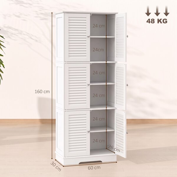 HOMCOM Armadio Bagno Alto Salvaspazio con Ante a Persiana, Bianco | Aosom Italy