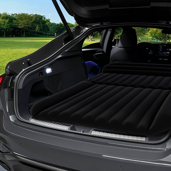 Costway Letto da viaggio spesso rivestimento a doppio lato e borsa da trasporto, Materasso gonfiabile SUV per campeggio Nero