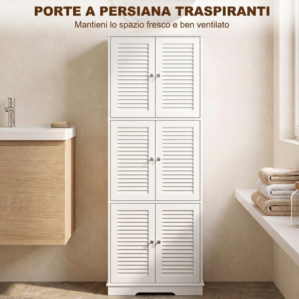 HOMCOM Armadio Bagno Alto Salvaspazio con Ante a Persiana, Bianco | Aosom Italy
