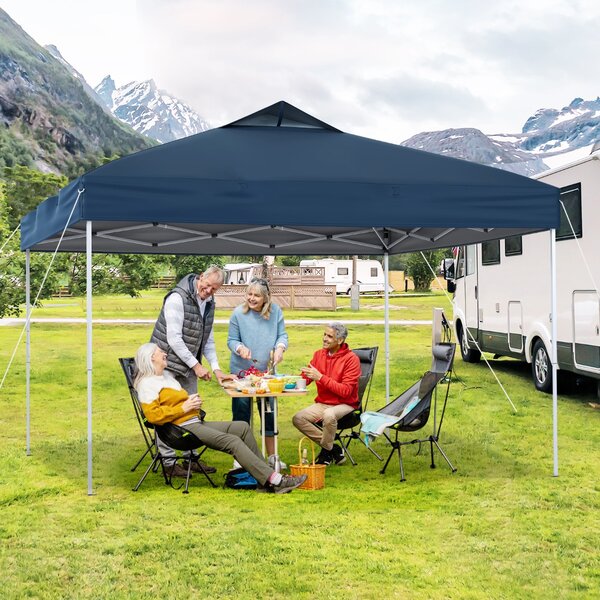 Costway Gazebo pieghevole per patio all'aperto con blocco centrale, Gazebo pop-up da 295 x 295 cm Blu scuro