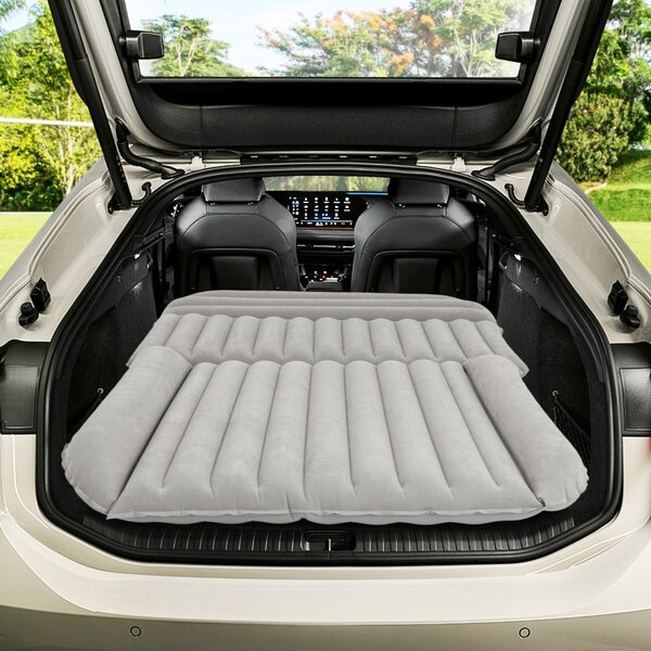 Costway Letto da viaggio spesso rivestimento a doppio lato e borsa da trasporto, Materasso gonfiabile SUV per campeggio Grigio