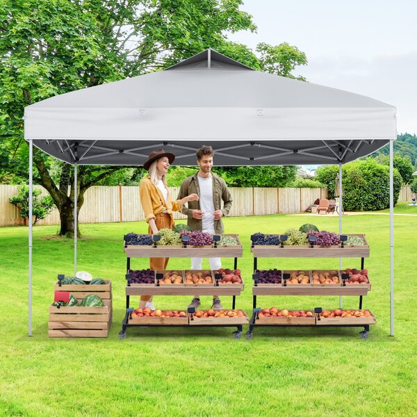 Costway Gazebo pieghevole per patio all'aperto con blocco centrale, Gazebo pop-up da 295 x 295 cm Bianco