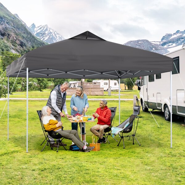 Costway Gazebo pieghevole per patio all'aperto con blocco centrale, Gazebo pop-up da 295 x 295 cm Grigio