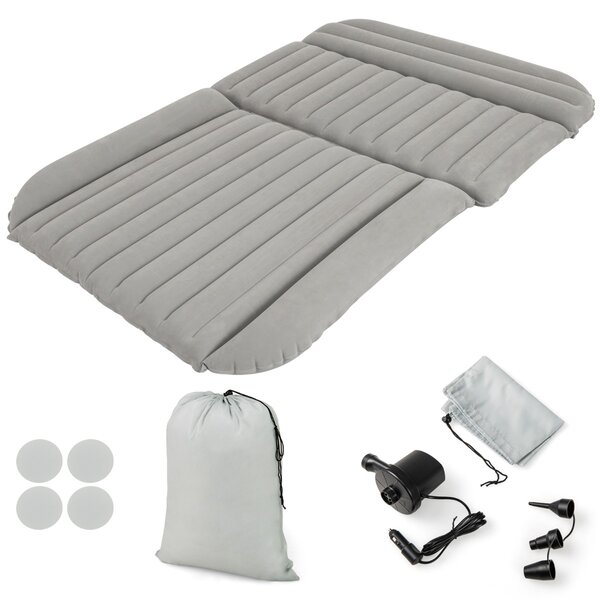 Costway Letto da viaggio spesso rivestimento a doppio lato e borsa da trasporto, Materasso gonfiabile SUV per campeggio Grigio