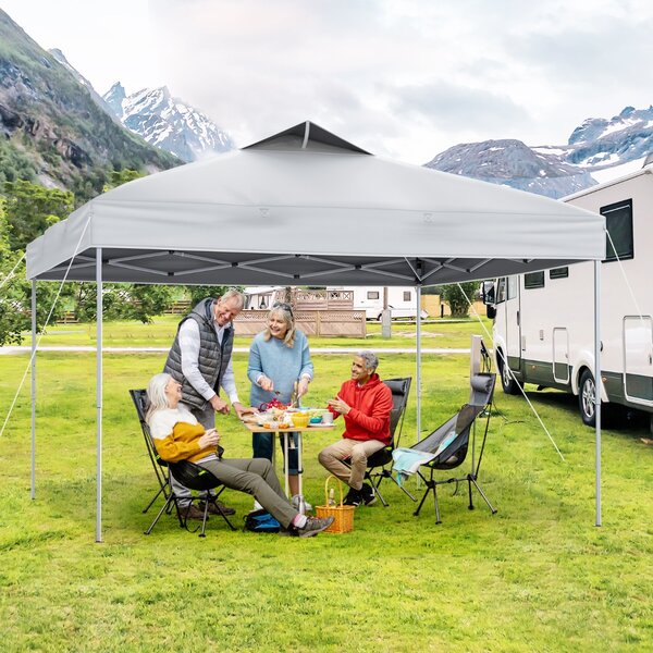 Costway Gazebo pieghevole per patio all'aperto con blocco centrale, Gazebo pop-up da 295 x 295 cm Bianco