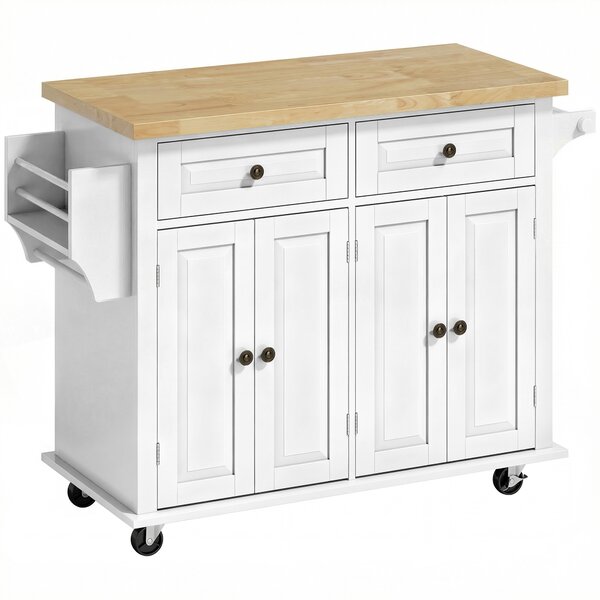 HOMCOM Isola da Cucina con Ruote e Cassetti, 111x44.5x82.5 cm, Bianco | Aosom Italy