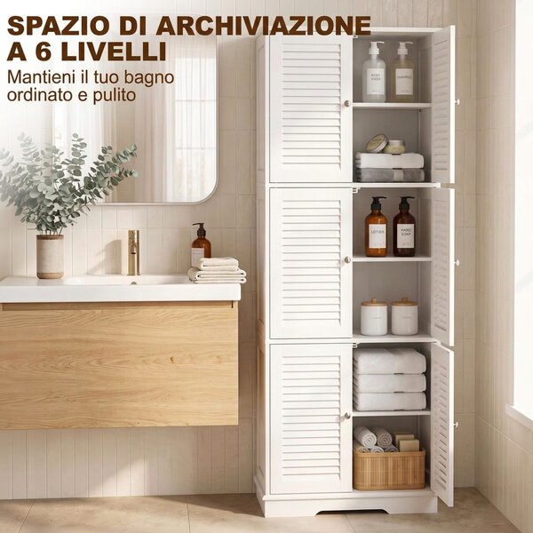 HOMCOM Armadio Bagno Alto Salvaspazio con Ante a Persiana, Bianco | Aosom Italy