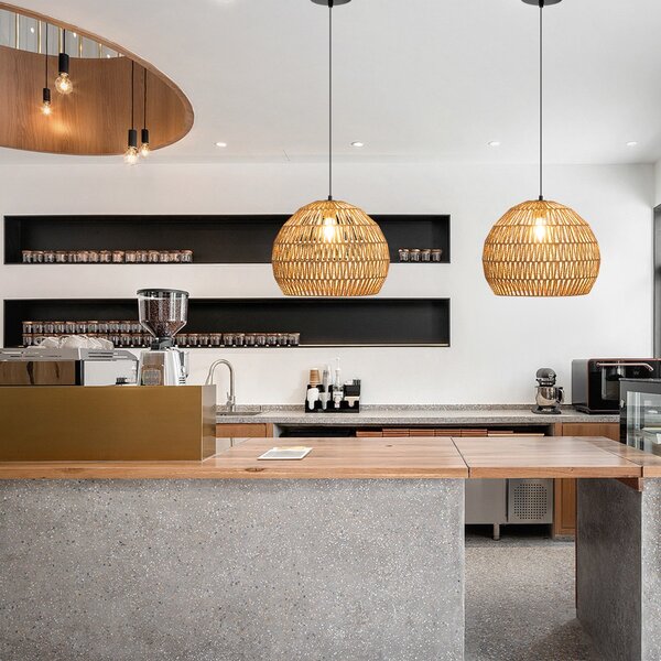 Costway Lampada a sospensione intrecciata in carta per cucina camera da letto, Lampadario boho con altezza regolabile Marrone