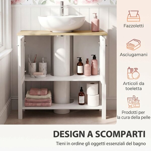 HOMCOM Mobile Sottolavabo da Bagno con 2 Ante e Ripiano Aperto, Bianco | Aosom Italy