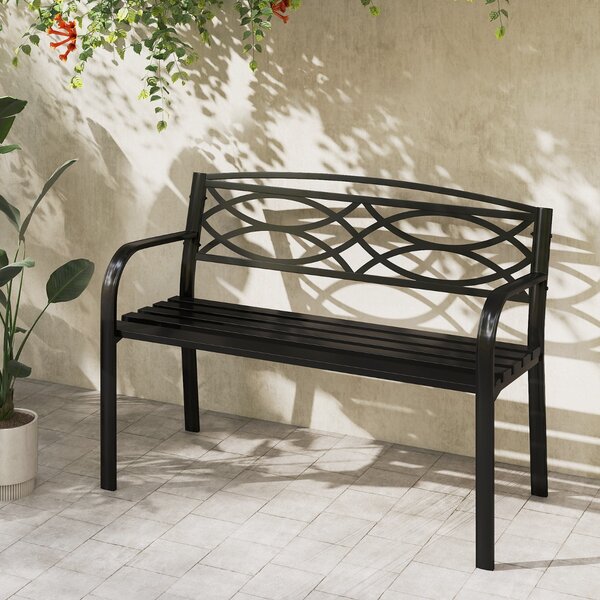 Costway Divanetto in metallo resistente per 2 persone con braccioli e schienale curvati, Panchina da giardino 116 cm per giardini Nero