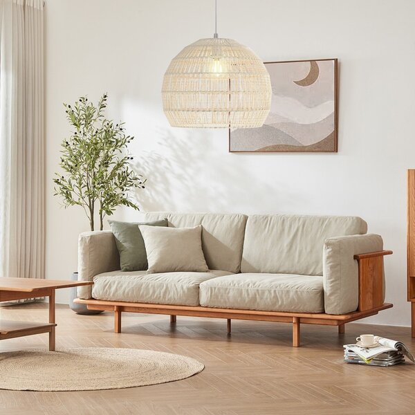 Costway Lampada a sospensione intrecciata in carta per cucina camera da letto, Lampadario boho con altezza regolabile Beige