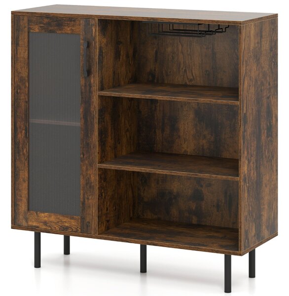 Costway Credenza con porta ripiano regolabile e portabicchieri da vino, Mobile per caffè sala da pranzo e soggiorno Marrone