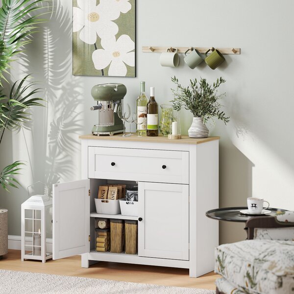 HOMCOM Credenza Cucina con Cassetto e Armadietto con Ripiano Regolabile, in Legno, 78.5x35x80 cm, Bianco | Aosom Italy