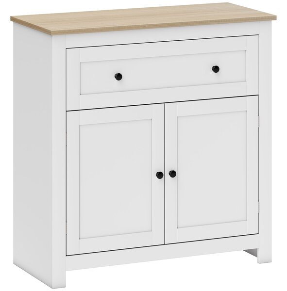 HOMCOM Credenza Cucina con Cassetto e Armadietto con Ripiano Regolabile, in Legno, 78.5x35x80 cm, Bianco | Aosom Italy