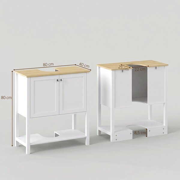 HOMCOM Mobile Sottolavabo da Bagno con 2 Ante e Ripiano Aperto, Bianco | Aosom Italy