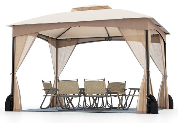 Costway Gazebo da patio tetto morbido a doppia copertura con 4 sacchetti di sabbia, Gazebo da patio 3 x 3,6 m per prato giardino all'aperto Sabbia