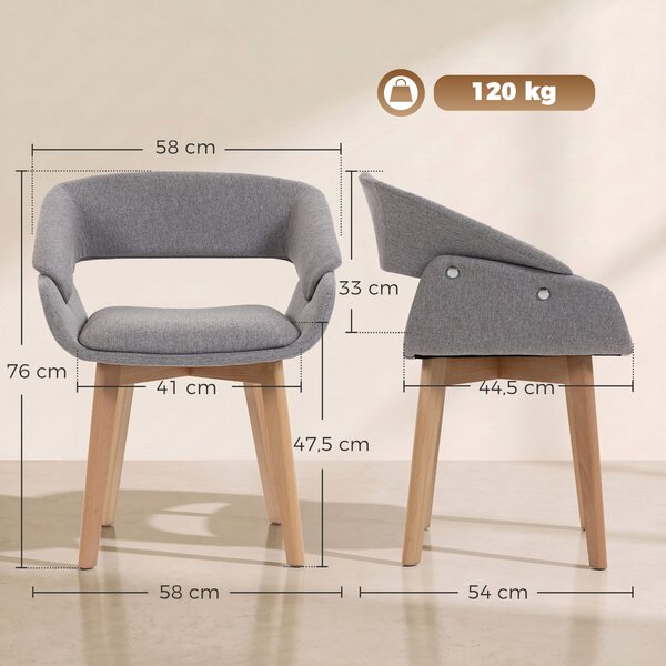 HOMCOM Set 2 Sedie da Pranzo Ergonomiche in Tessuto Grigio Chiaro | Aosom Italy