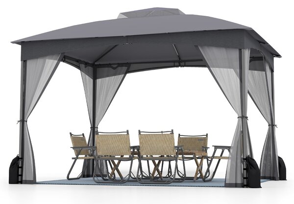 Costway Gazebo da patio tetto morbido a doppia copertura con 4 sacchetti di sabbia, Gazebo da patio 3 x 3,6 m per prato giardino all'aperto Grigio