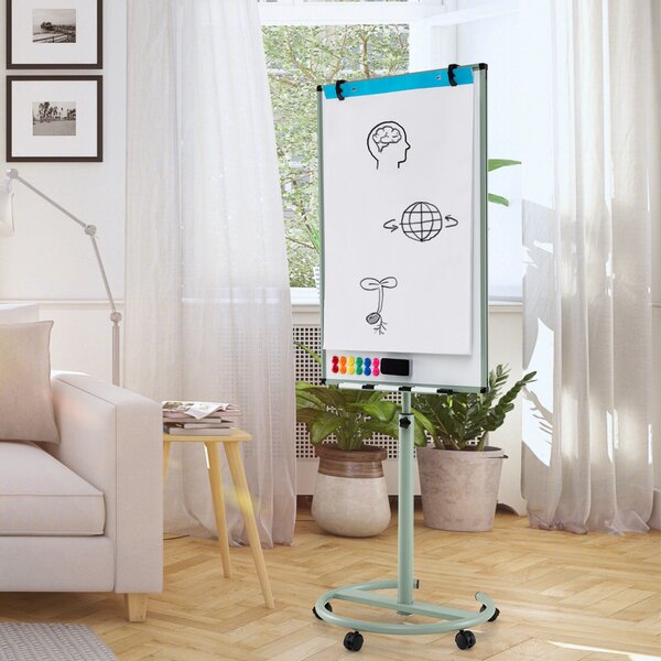 Costway Lavagna magnetica cancellabile a secco con 5 ruote, Lavagna regolabile in altezza con supporto rotondo Verde