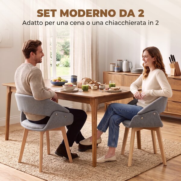 HOMCOM Set 2 Sedie da Pranzo Ergonomiche in Tessuto Grigio Chiaro | Aosom Italy