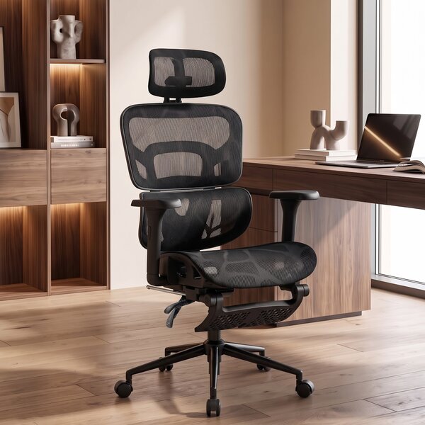 HOMCOM Sedia Ufficio Ergonomica Reclinabile Con Poggiapiedi E Supporto Lombare Nero | Aosom Italy