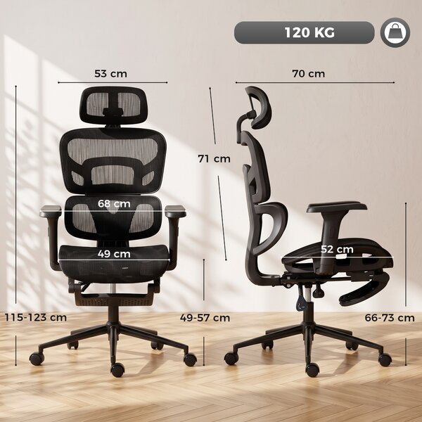 HOMCOM Sedia Ufficio Ergonomica Reclinabile Con Poggiapiedi E Supporto Lombare Nero | Aosom Italy