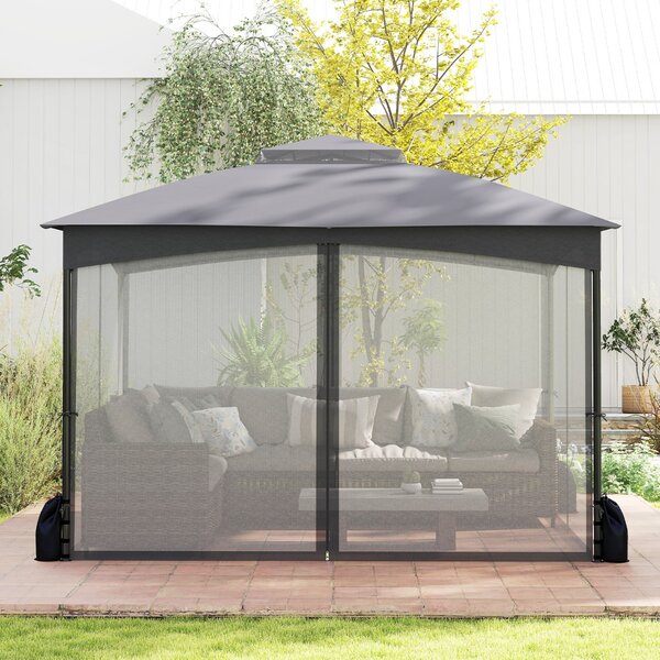 Costway Gazebo da patio tetto morbido a doppia copertura con 4 sacchetti di sabbia, Gazebo da patio 3 x 3,6 m per prato giardino all'aperto Grigio