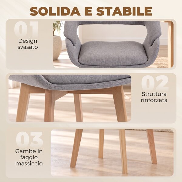HOMCOM Set 2 Sedie da Pranzo Ergonomiche in Tessuto Grigio Chiaro | Aosom Italy