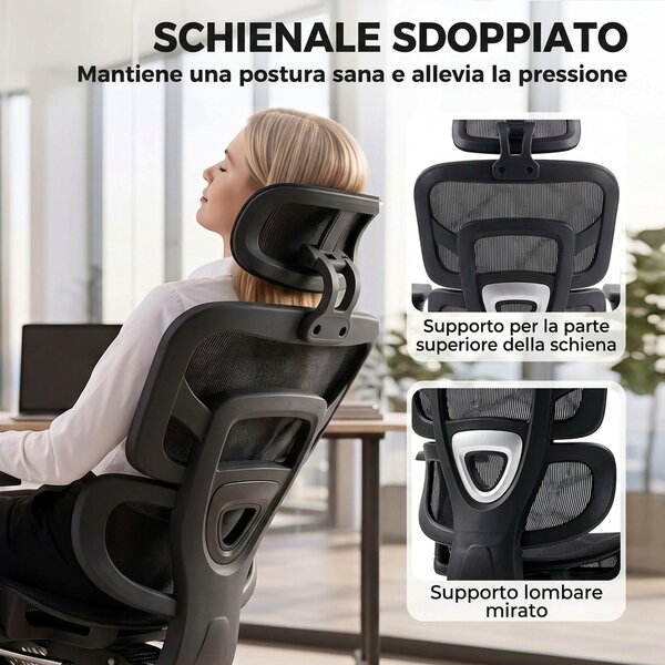 HOMCOM Sedia Ufficio Ergonomica Reclinabile Con Poggiapiedi E Supporto Lombare Nero | Aosom Italy