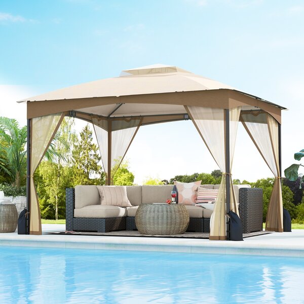 Costway Gazebo da patio tetto morbido a doppia copertura con 4 sacchetti di sabbia, Gazebo da patio 3 x 3,6 m per prato giardino all'aperto Sabbia