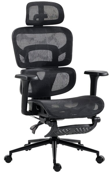 HOMCOM Sedia Ufficio Ergonomica Reclinabile Con Poggiapiedi E Supporto Lombare Nero | Aosom Italy