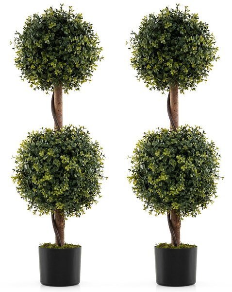 Costway Muschio naturale e vaso stabile riempito di cemento per decorazione interna, Set di 2 alberi artificiali con tronco solido da 90 cm Verde