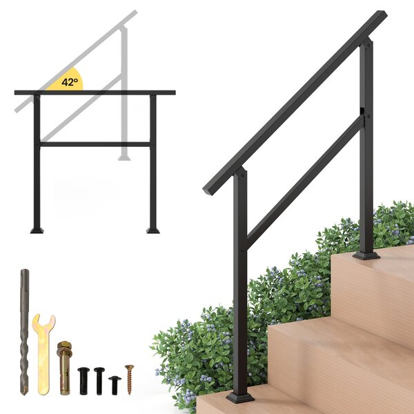 Costway Corrimano in metallo per 0-2 gradini con regolazione dell'angolo, Ringhiera di sicurezza per scale da 150 kg con kit installazione Nero