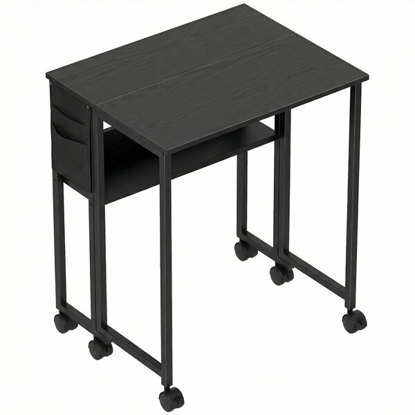 HOMCOM Scrivania Pieghevole con Ripiano Aperto e Tasca Laterale, in Legno e Acciaio, 63x50x75 cm, Nero | Aosom Italy